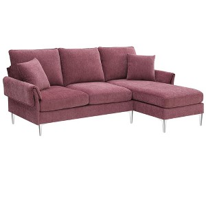 84" L Shaped Convertible Sectional Sofa, Modern 3 Seat Couch with 2 Pillows, Upholstered Sofa Chaise Lounge for Living Room Office Apartment Pink - 1 of 4