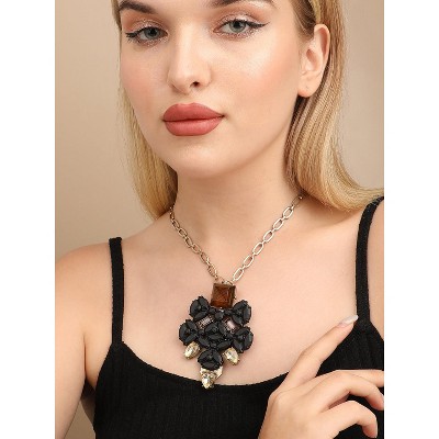 SOHI Women's Onyx Black Party Stone Pendant Necklace