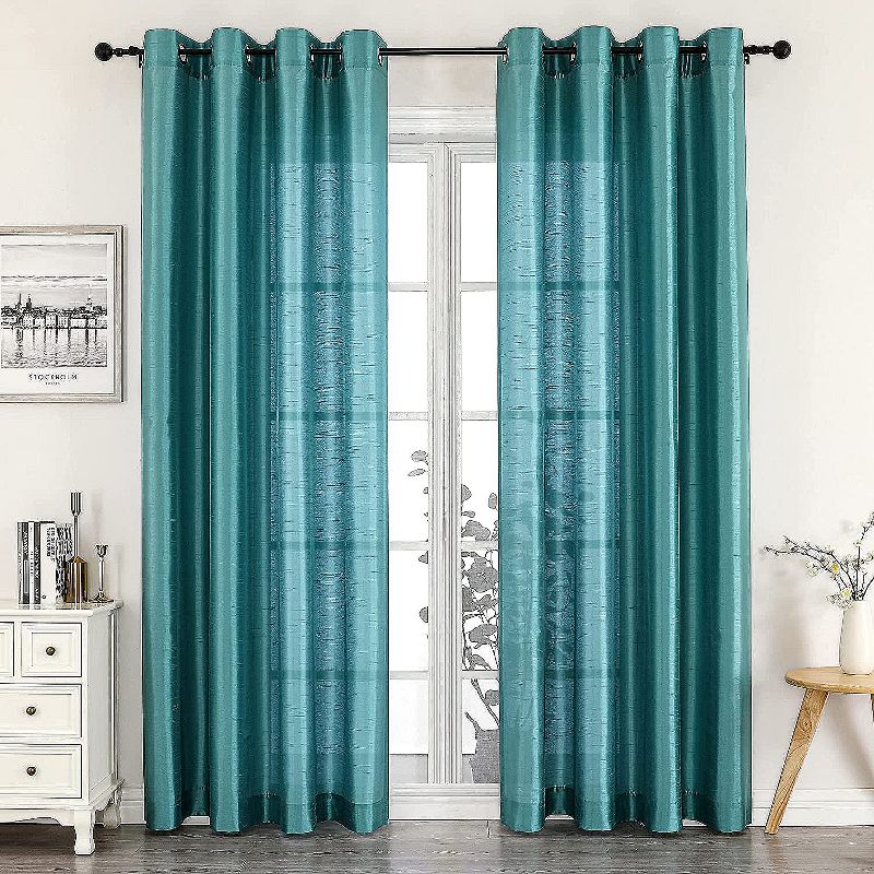 GoodGram Montauk Accents 2 Pack Ultra Luxurious Faux Silk Sheer Grommet Top Curtain Panels, 1 of 3