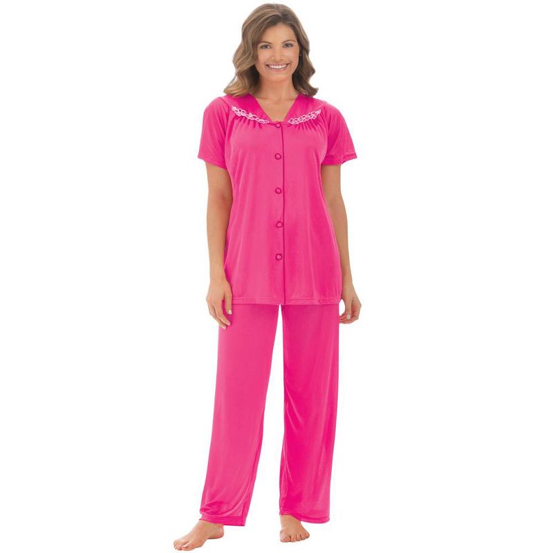 Collections Etc Floral Embroidery Tricot Pajama Set, 3 of 4