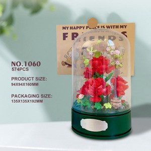 Rose Music Box Building Blocks Set - Transparent Cover with Rotating Base, DIY Gift for Adults, Romantic Home Decor, Plays Classic Melodies - 1 of 4