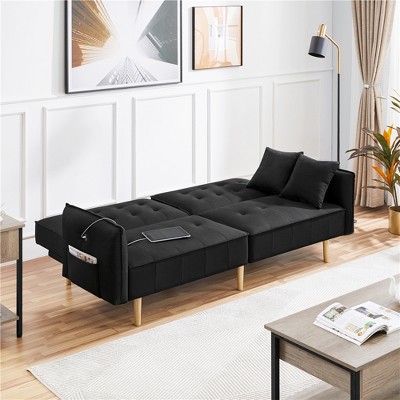 Yaheetech Convertible Sofa Bed Tufted Futon Couch With Usb Ports For ...