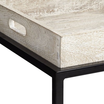 Black and Whitewash Wood Metal Square Nesting Tables Set