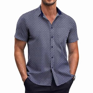 COOFANDY Short Sleeve Button Down Shirts Dress Shirts Casual Polka Dot Print - 1 of 4