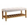 TiramisuBest Mid Century Modern Tan Leather Bench - Brown, Tan Genuine Leather, Solid Wood Entryway Bench, 16.1L x 47.5W - 3 of 4