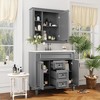 Okak 36" Bathroom Vanity with Ceramic Sink & Mirror Cabinet, Multi-function Bathroom Cabinet with 2 Soft Closing Doors & 2 Drawers Solid Wood, Gray - 3 of 4