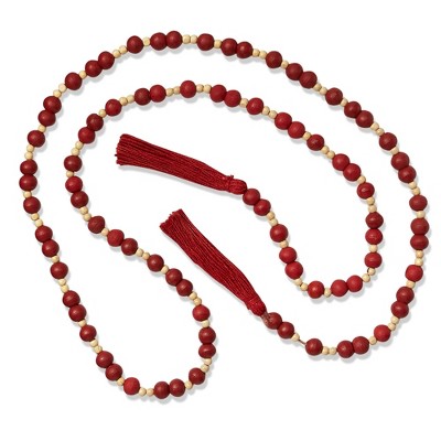 tagltd 72" July 4th Red Bead and Jute Tassel Garland