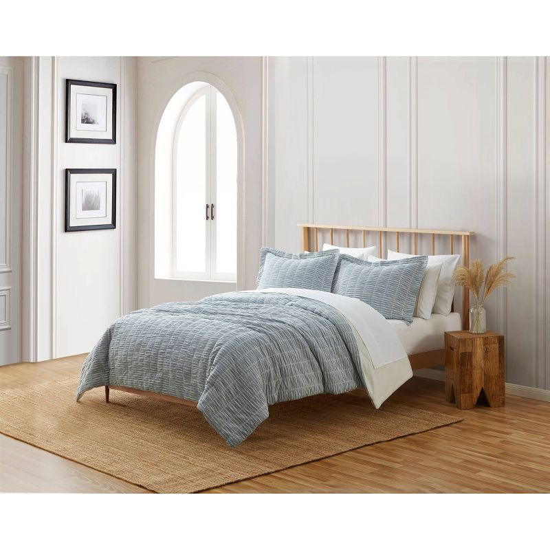 Blue Loom 3pc Puckered Striped Jacquard Comforter Bedding Set, 3 of 7