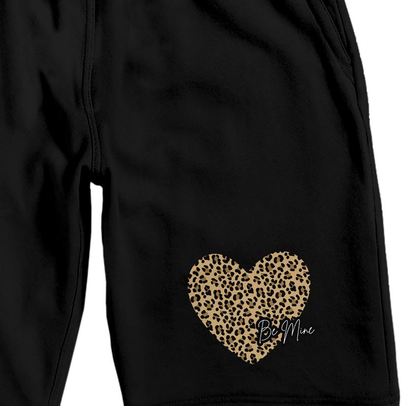 Valentine's Day Cheetah Heart Be Mine Men's Black Sleep Pajama Shorts, 2 of 4