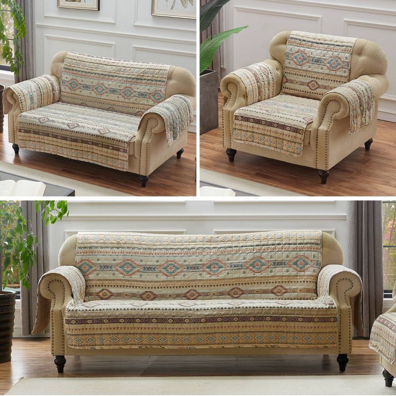 Reversible Phoenix Loveseat Furniture Protector Slipcover Tan - Greenland Home Fashions, 5 of 8