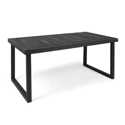 Dark Gray Acacia Wood Outdoor Dining Table with Slatted Surface