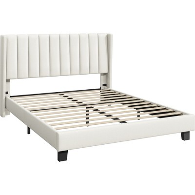 Yaheetech Upholstered Bed Frame With Wing Side, Beige(full) : Target