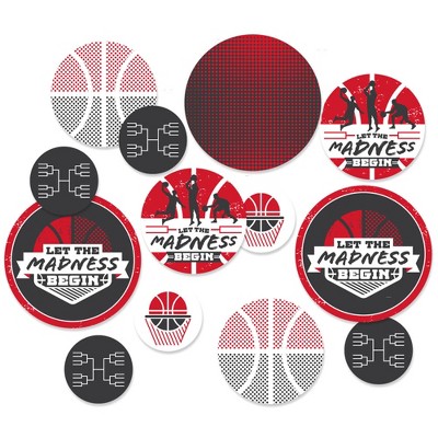 Big Dot of Happiness Red Basketball - Let the Madness Begin - College Basketball Party Giant Circle Confetti - Party Décor - Large Confetti 27 Count