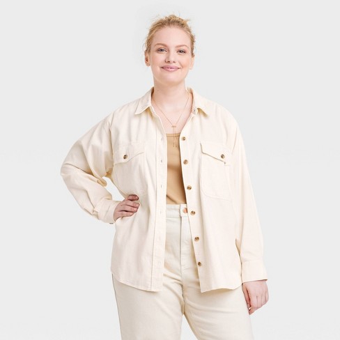 Women's Oversized Corduroy Long Sleeve Collared Button-down Shirt -  Universal Thread™ Cream 4x : Target