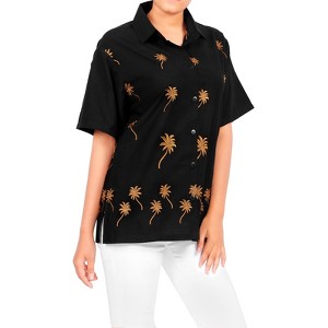 LA LEELA Women's Summer Casual Hawaiian Blouse Shirt Solid Blouses Short Sleeve Button Up Dress Tops Tee Shirts Tank Top Women - 1 of 4