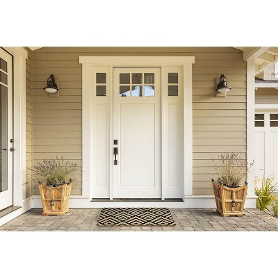 Geometric Black and Beige Coir Outdoor Doormat, 18x30 Inches