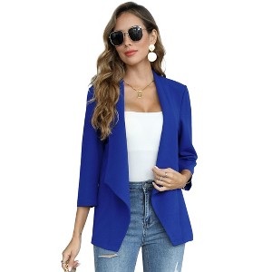 Women's Collarless Blazer 3/4 Sleeve Split Back Jacket Buttonless Office Casual Coat - 1 of 4