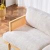 72" Square Arm 3-Seater Sofa, Boucle Fabric Upholstery, Natural Cane Rattan Weave, Solid Wood Frame,Natural+Beige -- Frevyn - 4 of 4