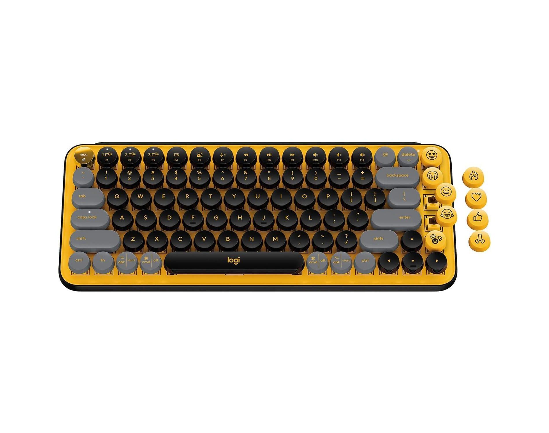 Logitech POP Keys Mechanical Wireless Keyboard with Customizable Emoji Durable Compact Design Bluetooth or USB Connectivity Multi-Device Blast Yellow