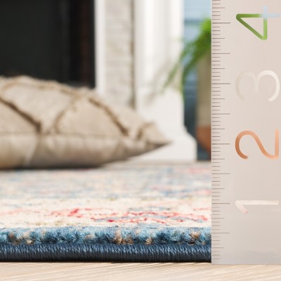 Blue and Tan Floral Synthetic Runner Rug, 2'6" x 8'