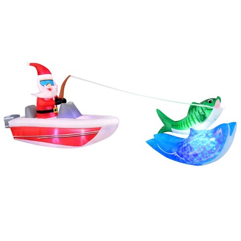 Occasions 14' Inflatable Boat Fishing Santa With Swirling Lights