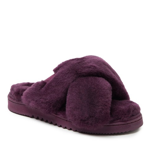Fireside By Dearfoams Women's New Castle Genuine Shearling Cross Band Slide  : Target