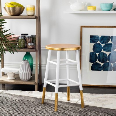 White and Gold Iron Backless Counter Stool