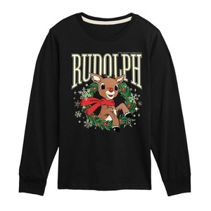 Boys' - Rudolph - Rudolph Wreath Collegiate Long Sleeve Graphic T-Shirt - 1 of 3