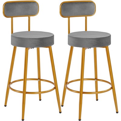Yaheetech Velvet Ergonomic Bar Stools with Backrest and Footrest Set of 2