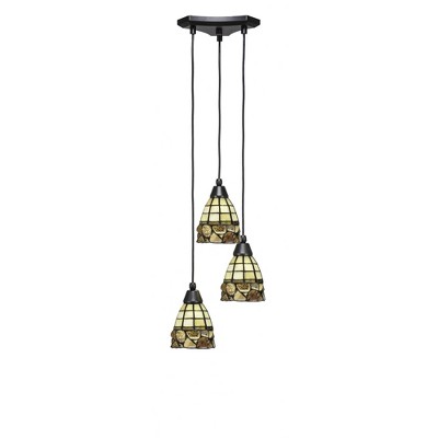Toltec Lighting Europa 3 - Light Pendant in  Matte Black with 7" Cobblestone Art Glass Shade