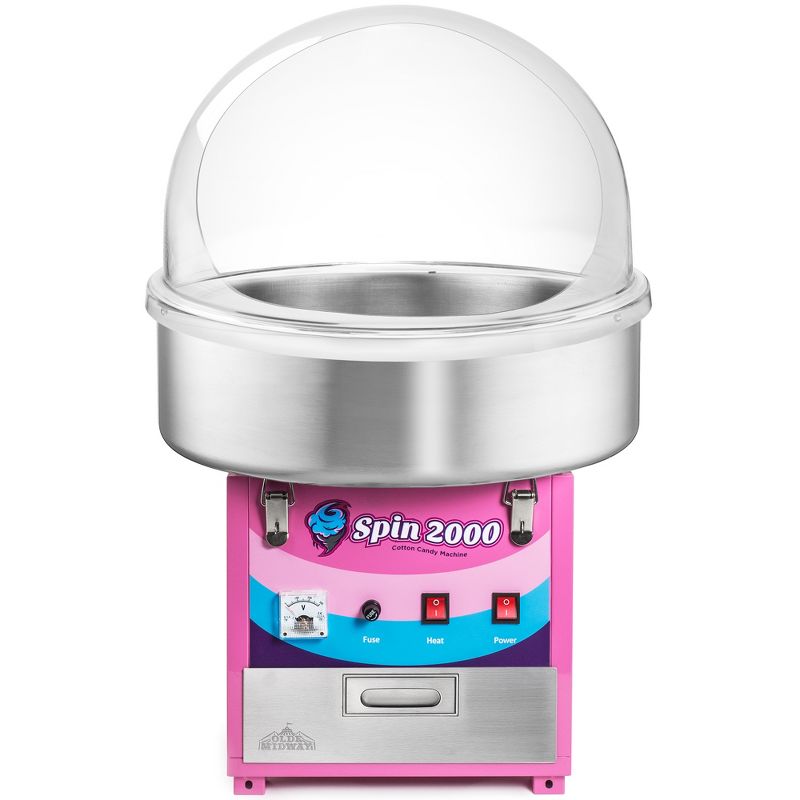 Olde Midway Cotton Candy Machine with Bubble Shield, Electric Candy Floss Maker with 3 Bin Storage Drawer, 2 of 8