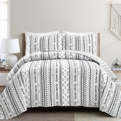 Lush Décor 3pc King Hygge Geo Reversible Oversized Quilt Set Black : Target