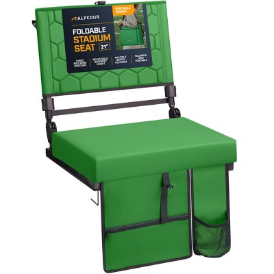 Folding Reclining Stadium Seat with Multiple Pockets, Anti-Slip Bottom, Bleacher Hooks, Adjustable Height
