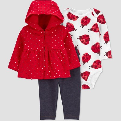 Image of Carter's Just One You® Baby Girls' Dotted Ladybug Hoodie Set - Red 3M