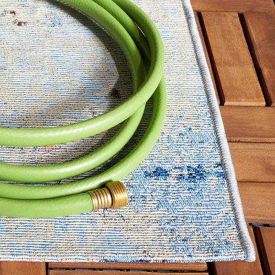 Ivory and Blue Rust Square Abstract Synthetic Area Rug