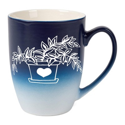 Elanze Designs Botanical Foliage Nature Coffee Cup Mug 12 Ounce Ceramic With Ombre Gradient Elegant Minimalist Inch Plant in Heart Planter Silhouette