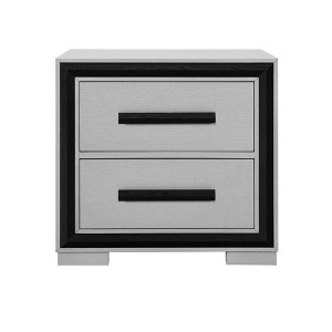 HomeRoots 25" Gray and Black Two Drawer Wood Nightstand - 1 of 4