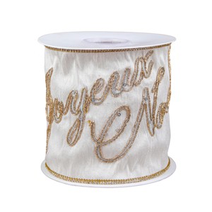 4" Dupioni Embroidered Joyuex Noel Ribbon - National Tree Company - 1 of 4