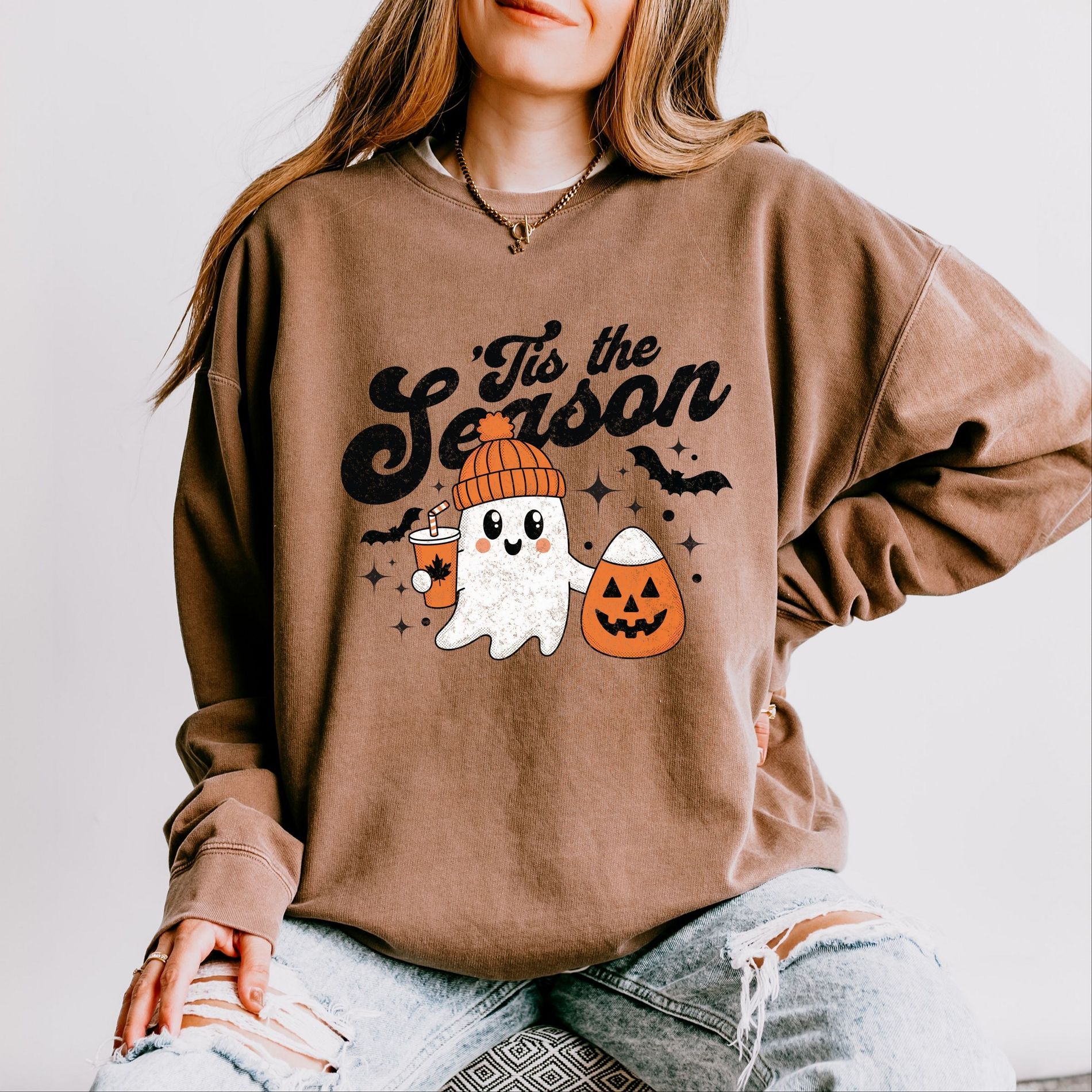 Tis The Season Ghost Retro - Womens Lightweight Garment Dyed Sweatshirt