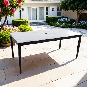 Christopher Knight Home Southey 71" Aluminum Rectangle Dining Table with Stone Top and Umbrella Hole - 1 of 4