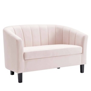 Prospect Channel Tufted Performance Velvet Loveseat Sofa Pink - Modway: Stain-Resistant, Space-Saving Design - 1 of 4