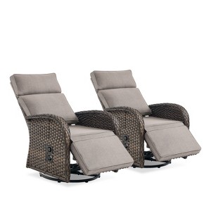 Buenhomino Set of 2 Patio Rattan 360° Swivel Recliner Lounge Chair w/Adjustable Backrest & Footrest Cushioned Push Back Reclining Seat - 1 of 4
