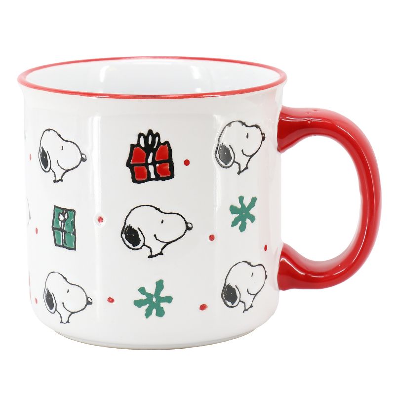 Peanuts Snoopy Christmas Gift 4 Piece 21 Ounce Stoneware Camper Mug Set in White and Red, 4 of 7