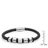 Steeltime Men's black leather braided bracelet with stainless steel accents - 3 of 4