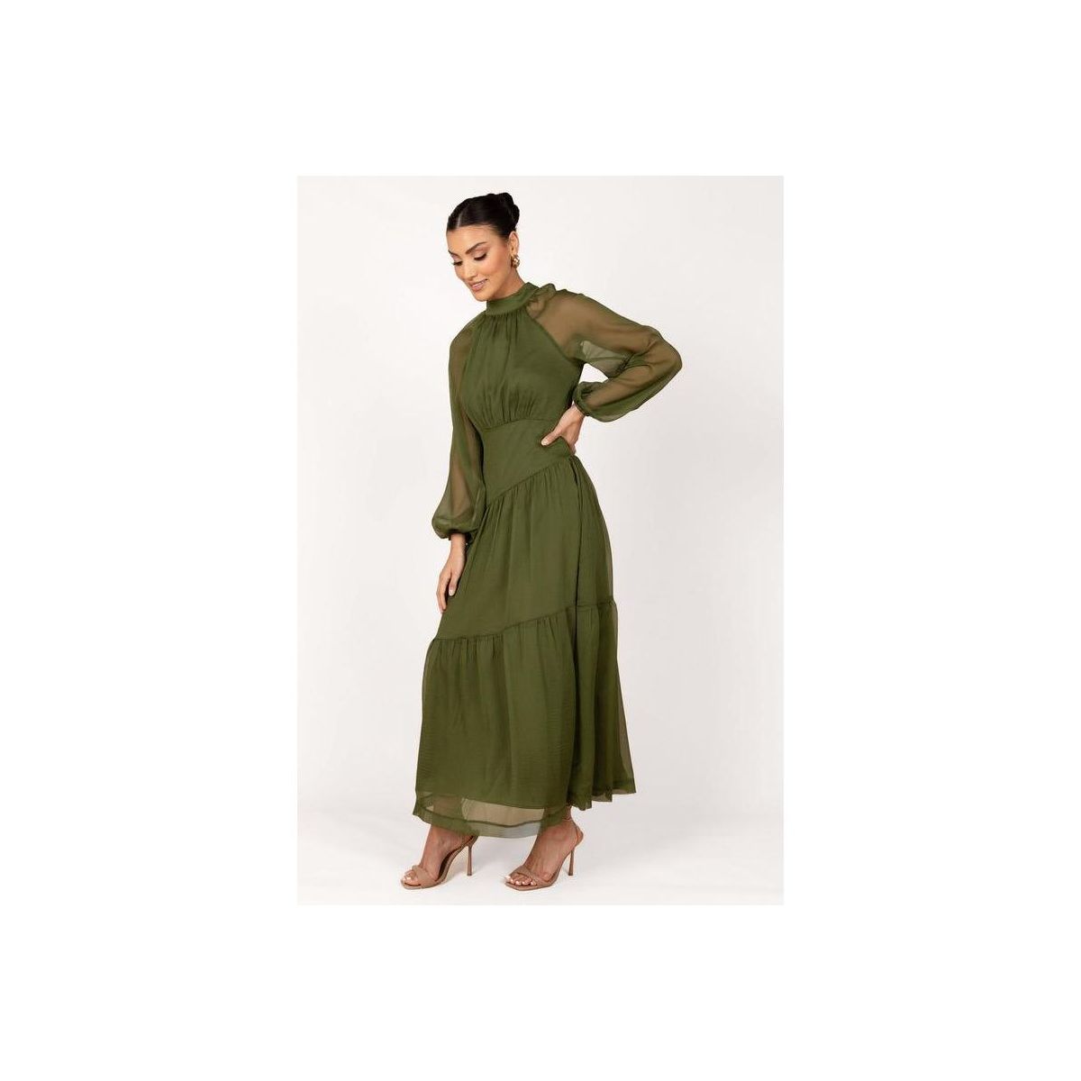 Petal and Pup Womens Julip Sheer Long Sleeve Maxi Dress - Olive M - thumbnail 5