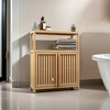 LOVSON Bamboo Freestanding Bathroom Storage Cabinet with Adjustable Shelves and Open Side Storage for Bathroom, Living Room and Kitchen - 3 of 4
