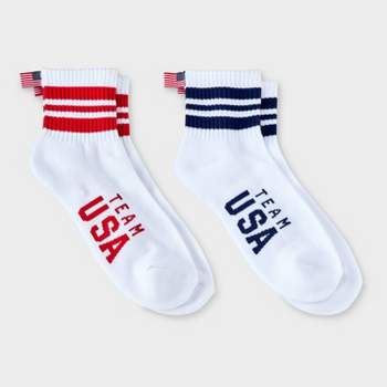 Women's Striped 2pk Team USA Cushioned Ankle Socks - White 4-10