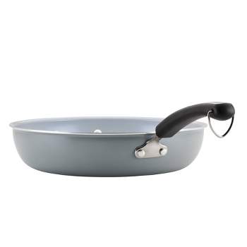Goodful 4.8qt Cast Aluminum, Ceramic Deep Cooker with Lid, Side Handle and Long Handle Cream