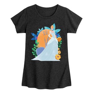 Girls' - Disney Princess - Cinderella with Florals Fitted Short Sleeve Graphic T-Shirt - 1 of 4