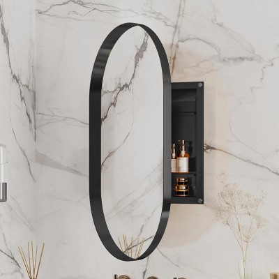 20X34" Oval Recessed Medicine Cabinet,Metal Framed Bathroom Wall Cabinet With Mirror And Adjustable Shelves,Bathroom Storage Cabinet-Cuddlewood
